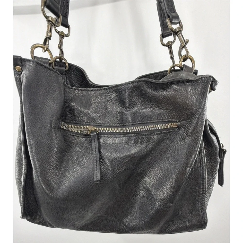 American‎ Leather Company Lenox Triple Entry Black Leather Satchel Handbag